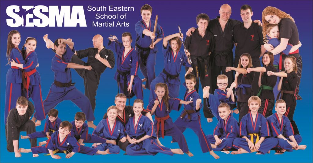 SESMA Martial arts group photo of karate and kickboxing students training