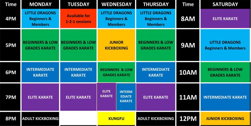 SESMA Norwich Karate kickboxing kungfu timetable