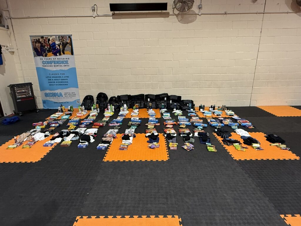 sesma martial arts collecting items for the homeless